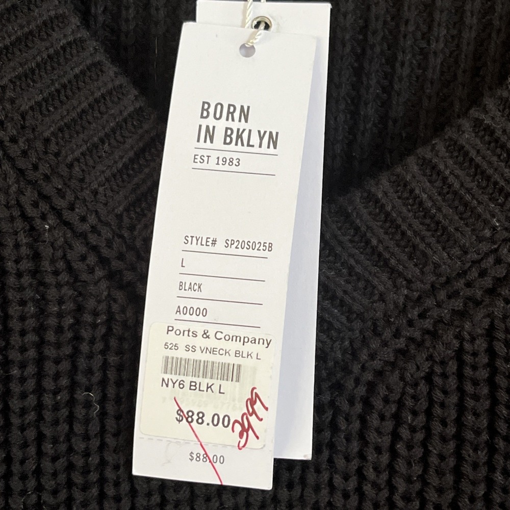 525 NWT women's size L Black Chunky v-neck sweater pullover 3/4 sleeves - Picture 4 of 5